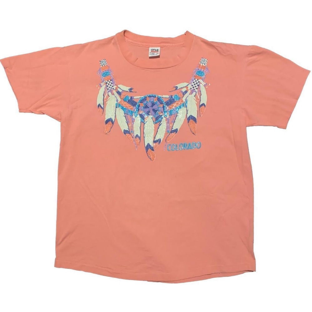 Kindest vintage 1990's Colorado tourist tee on a gorgeous peachy-pink Anvil base
